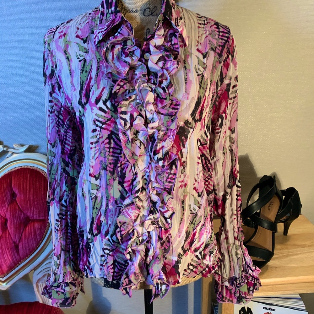 Le Caviar Ruffled Button Down Blouse - image 1